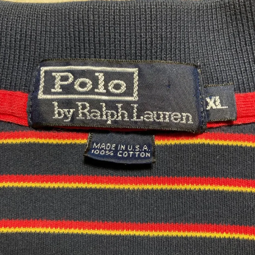 Polo by Ralph Lauren Blue s/s Polo with Red and Yellow Stripes Men's XL